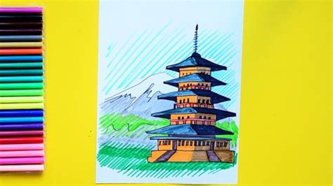 draw japan|How to draw Sensoji Pagoda, Tokyo, Japan .